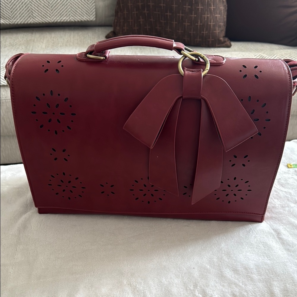 Red Leather Satchel with Bow Detail